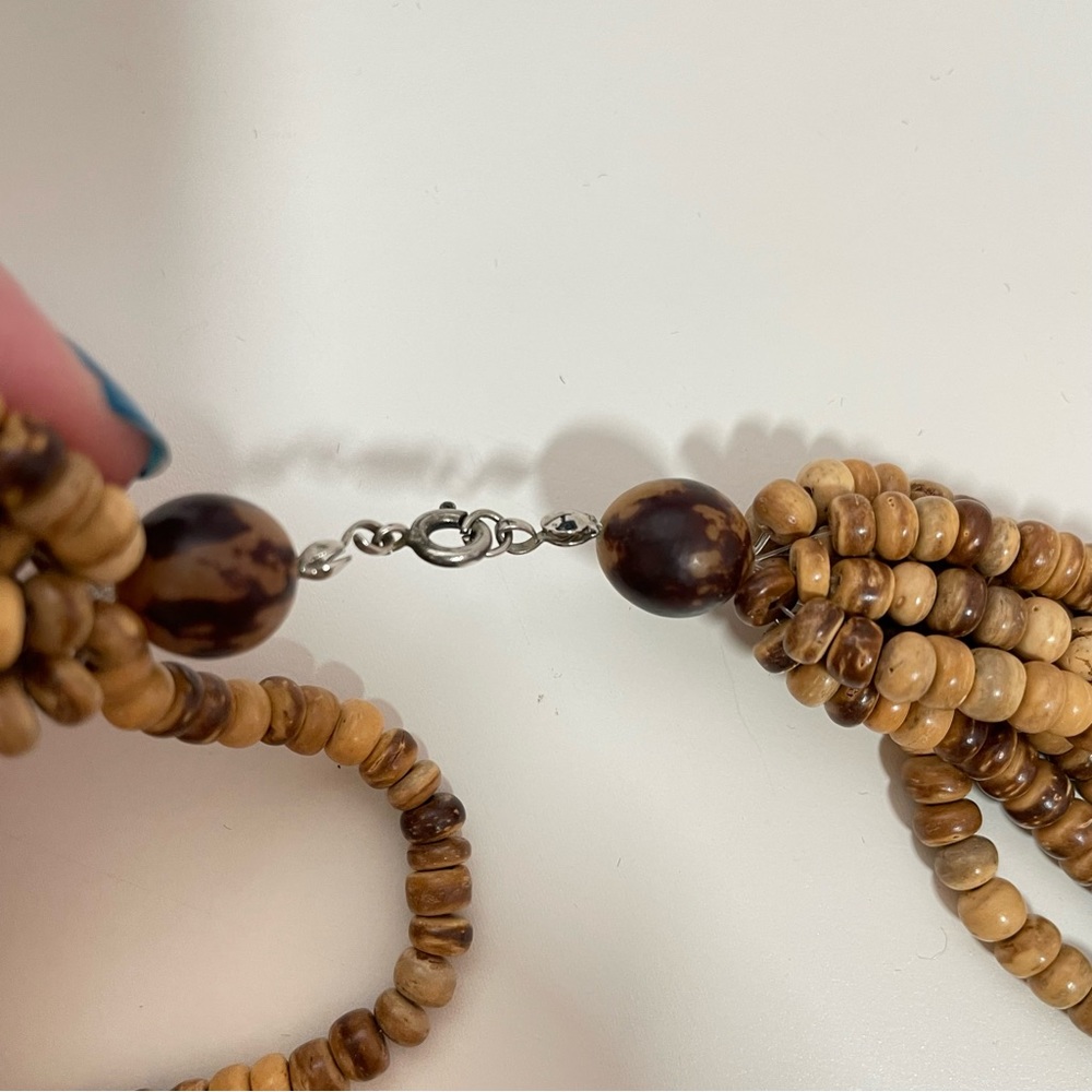 Vintage Real Wood Boho Natural Southwestern Summer Festival Statement Necklace - Picture 5 of 9